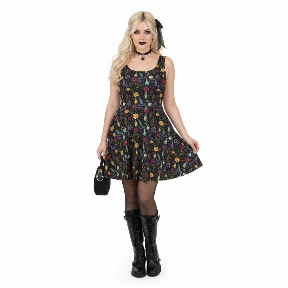 Whimsigoth Witchy Goth Fit & Flare Dress - Picture 6 of 14